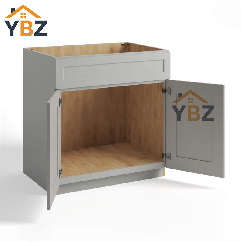 2 Dorian Gray Shaker Sink Base Double Door and Double False Drawer/1 False Drawer