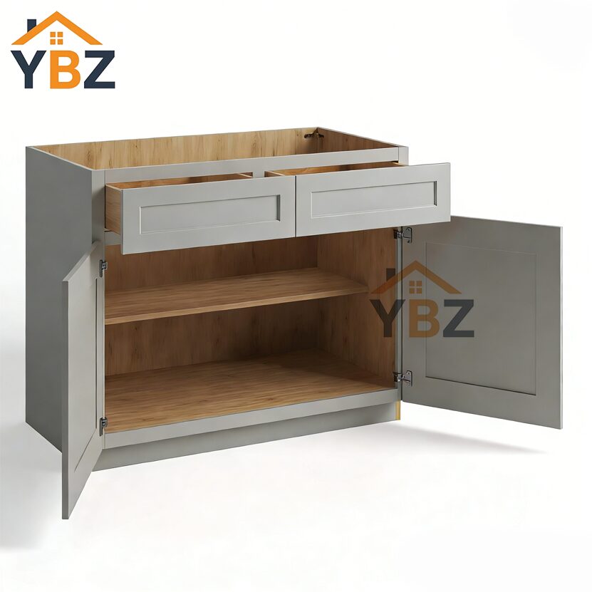 Dorian Gray Shaker Base Cabinet Double Door and Single/Double Drawer