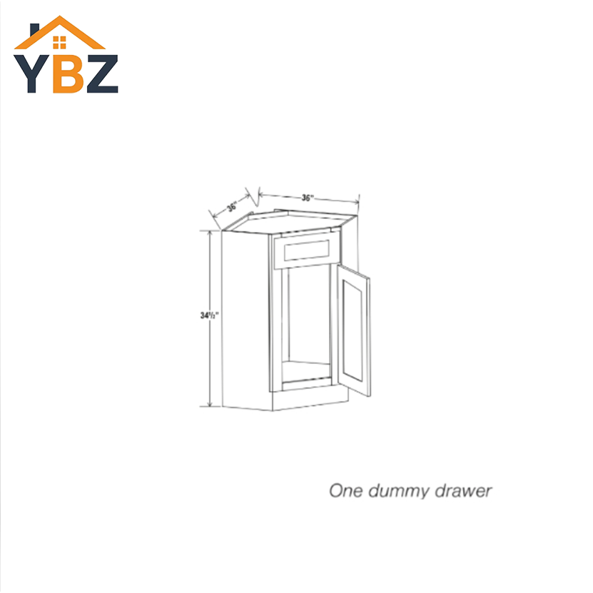 Gray Shaker Corner Sink Base Cabinet with False Drawer