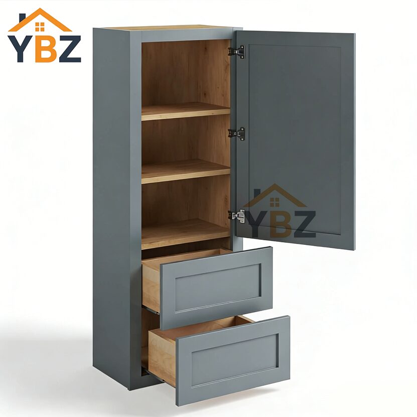 2 Gray Shaker 18 W Wall Cabinet with Two Drawers