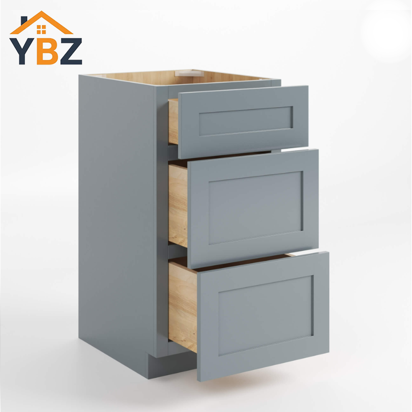 Gray Shaker Vanity Three Drawer Base Cabinet available in 5 sizes.