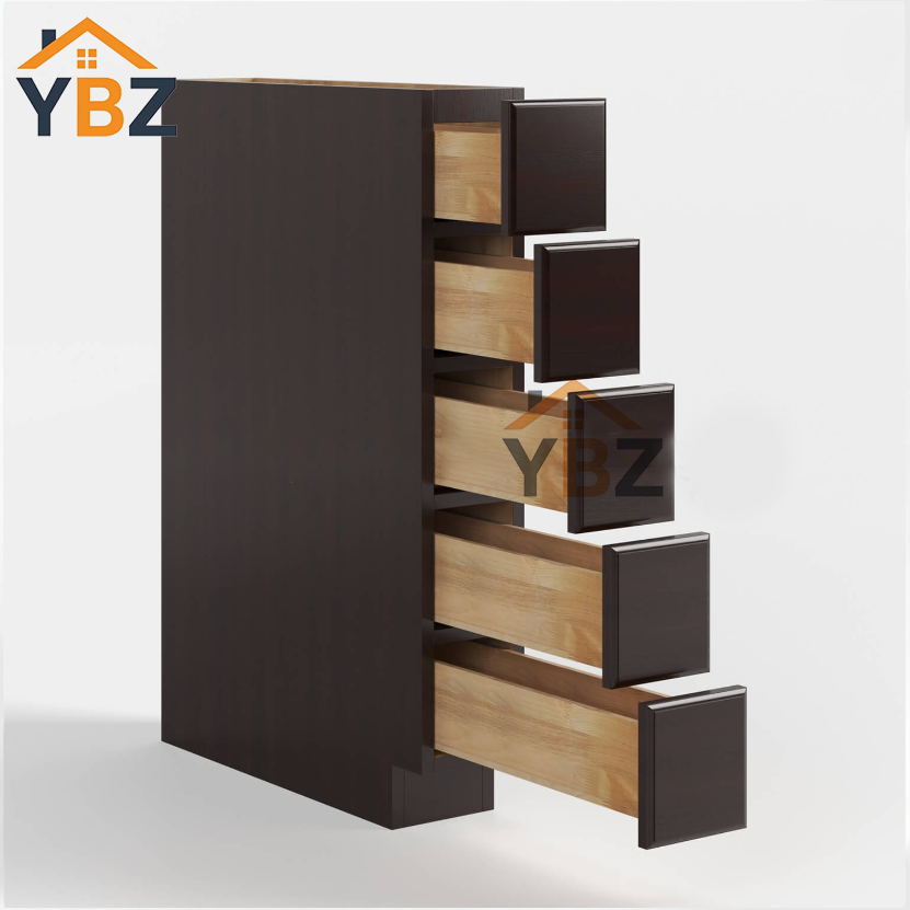 Shaker Espresso Base Spice Cabinet with 5 Drawers/Base Tray/ Pull Base Cabinet