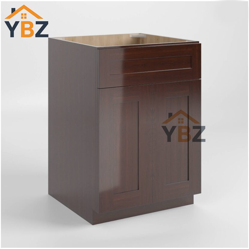 2 Shaker Espresso Sink Base with Double Doors and False Drawer 27″