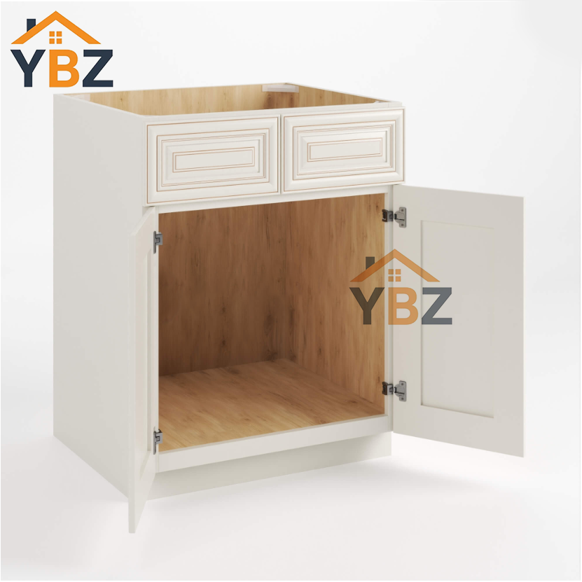 2 Charleston White Raised Panel Sink Base With Double Doors and False Drawers