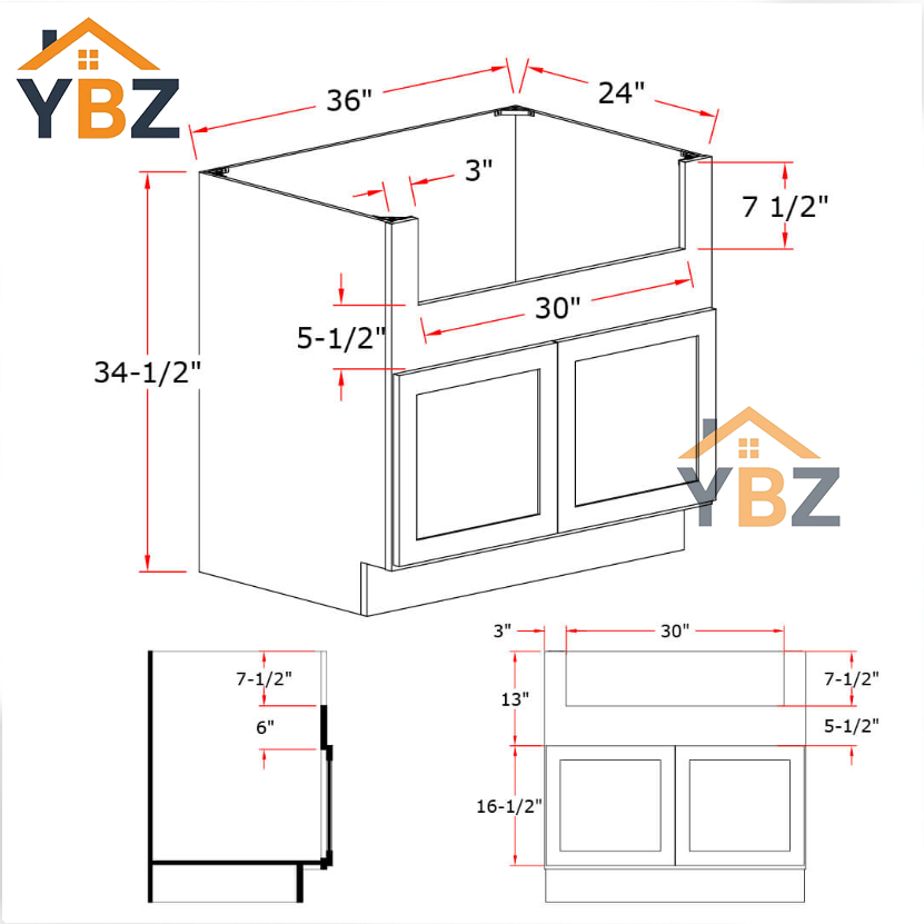 3 Shaker Espresso Farmhouse Sink Base