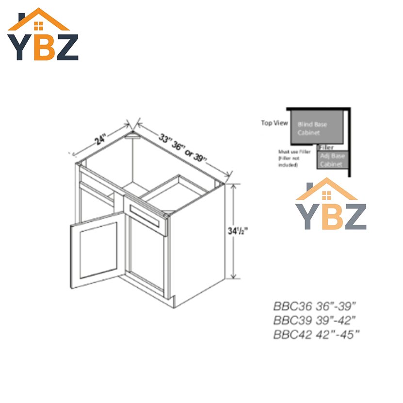 3 Shaker Espresso Blind Corner Base Cabinet (L/R interchangeable)