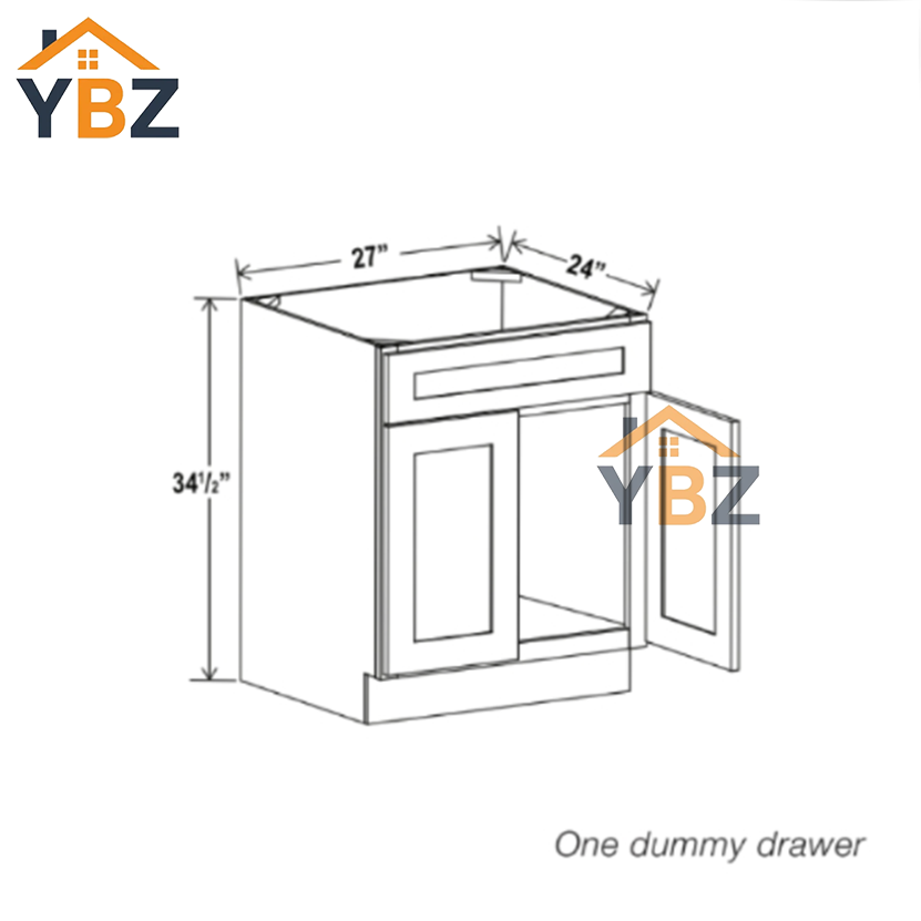 3 Shaker Espresso Sink Base with Double Doors and False Drawer 27″