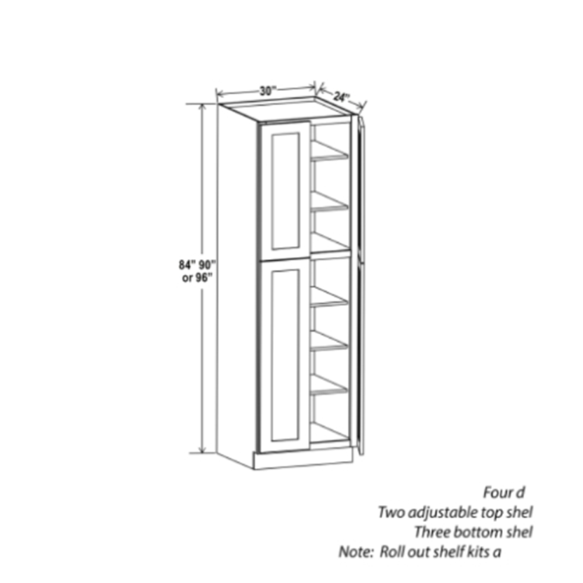 3 Shaker Espresso 18″ 24″ 30″ W Two Double Door Utility Pantry Cabinet