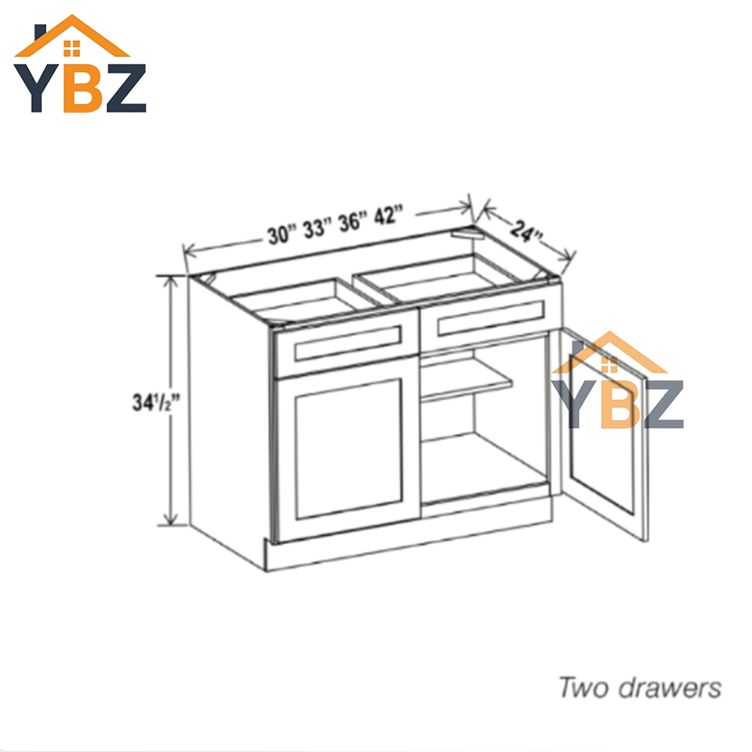 3 Charleston White Raised Panel Base Cabinet with Double Doors and Drawers