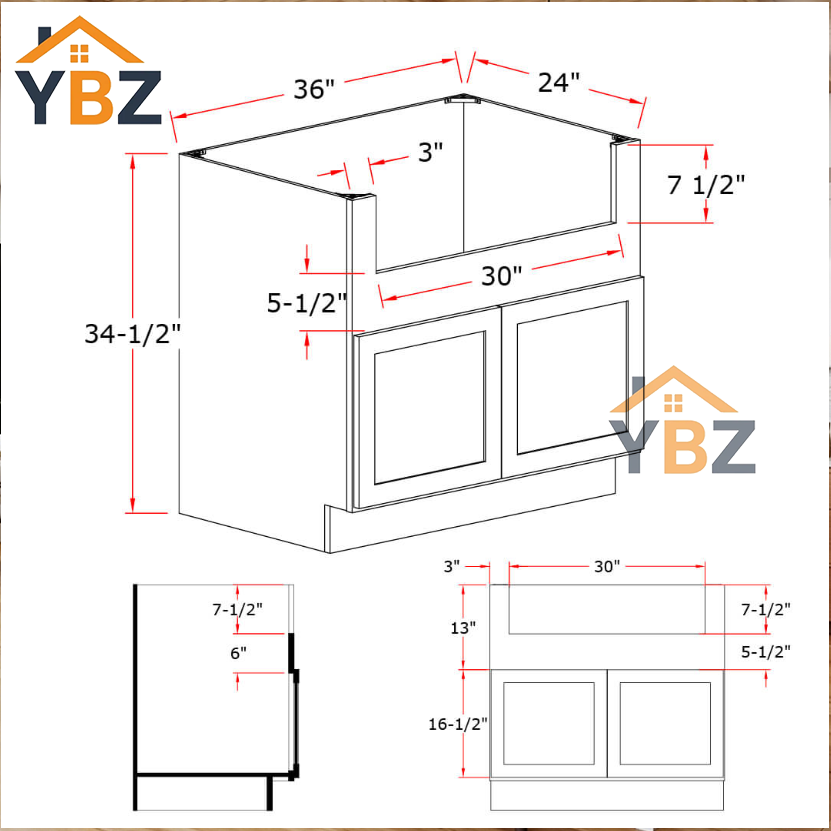 3 Slim Oak Shaker Farmhouse Sink Base