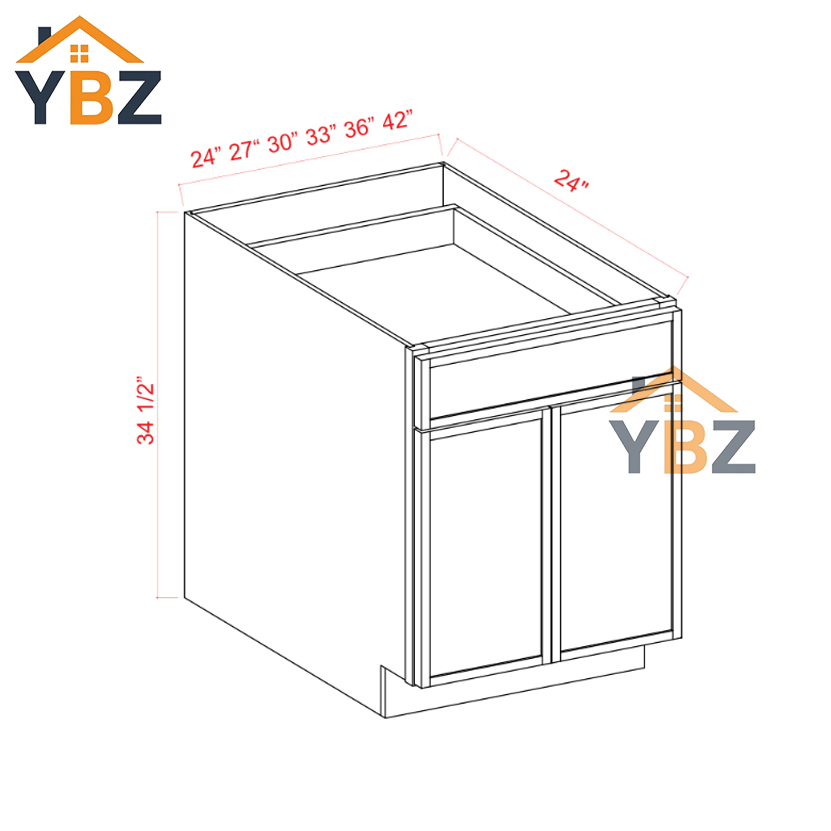 Dove White Slim Shaker Base Cabinet Double Door and Single Drawer