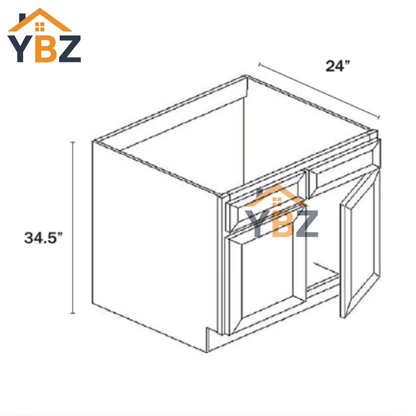 3 Charcoal Black Shaker Sink Base Double Door & Double False Drawer/1 False Drawer