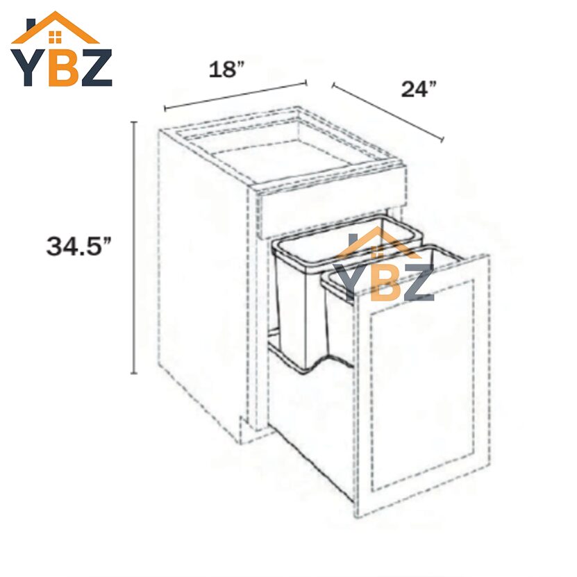 3 Slim Shaker Green Base Trash Cabinet
