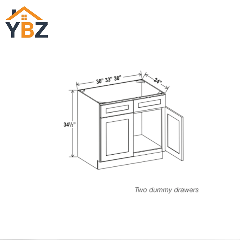 3 Gray Shaker Sink Base With Double Doors and False Drawers