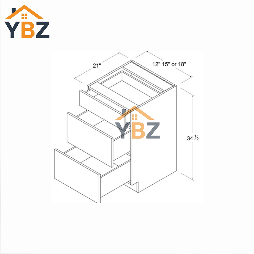 Frameless Gloss White Three Drawer Base Vanity Cabinet