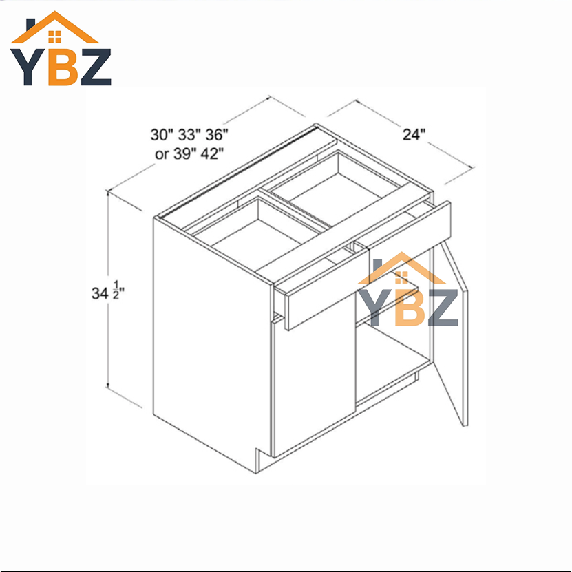 Frameless Gloss Gray Base Cabinet Double Door and Double Drawer/Single Drawer