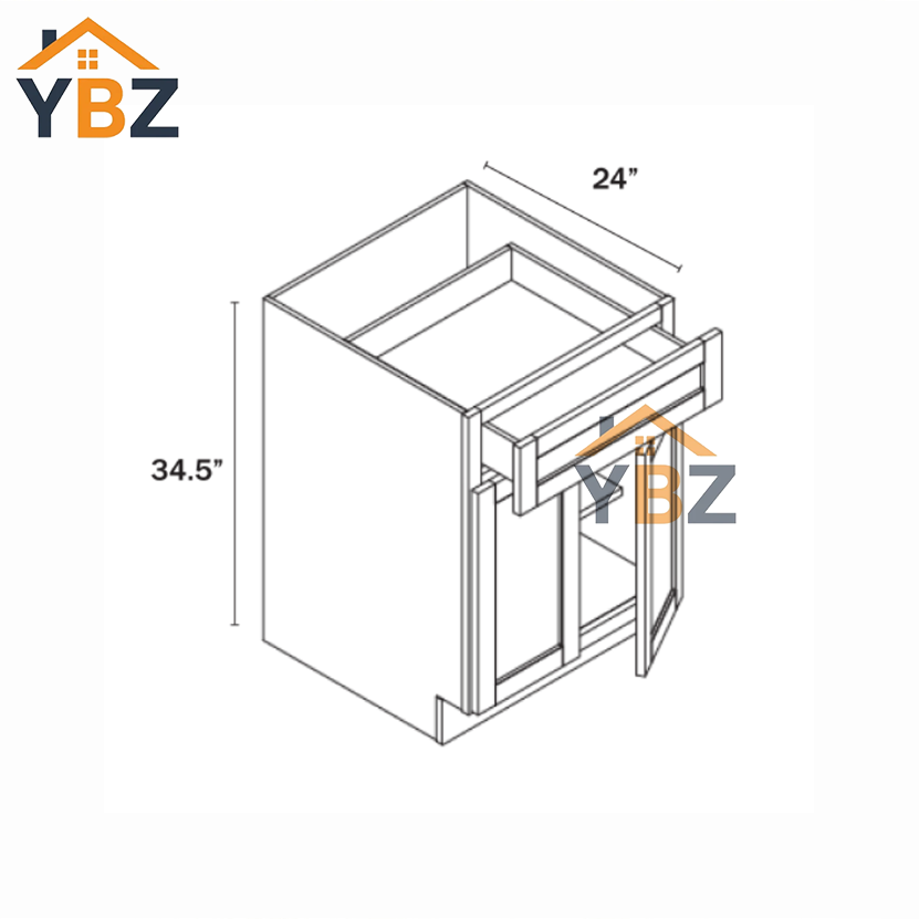 Dorian Gray Shaker Base Cabinet Double Door and Single/Double Drawer