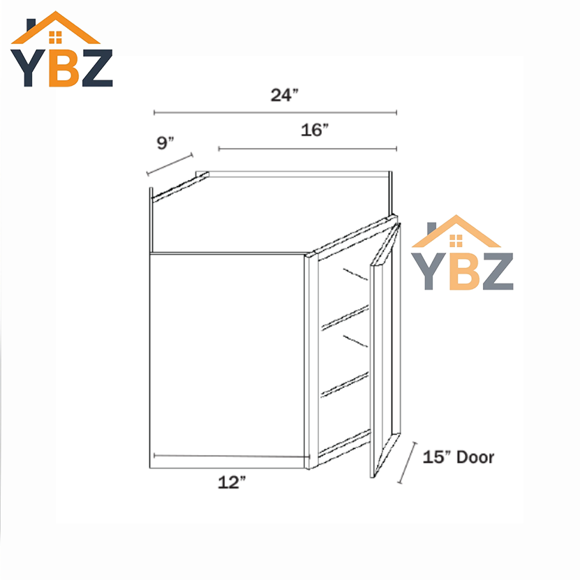 3 Dorian Gray Shaker Wall Diagonal Corner 24″W, 12″D