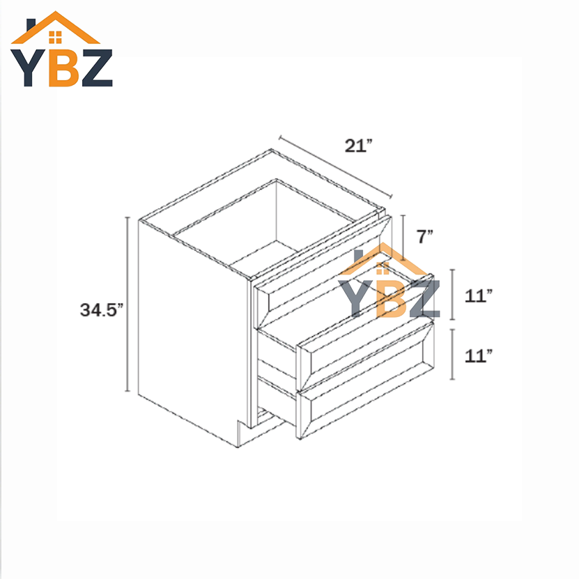 3 Dorian Gray Shaker Vanity Drawer Base Cabinet