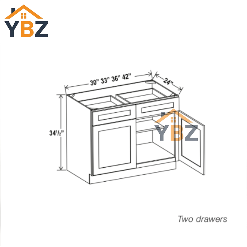 3 Treasure Chest Shaker Base Cabinet with Double Doors and Drawers