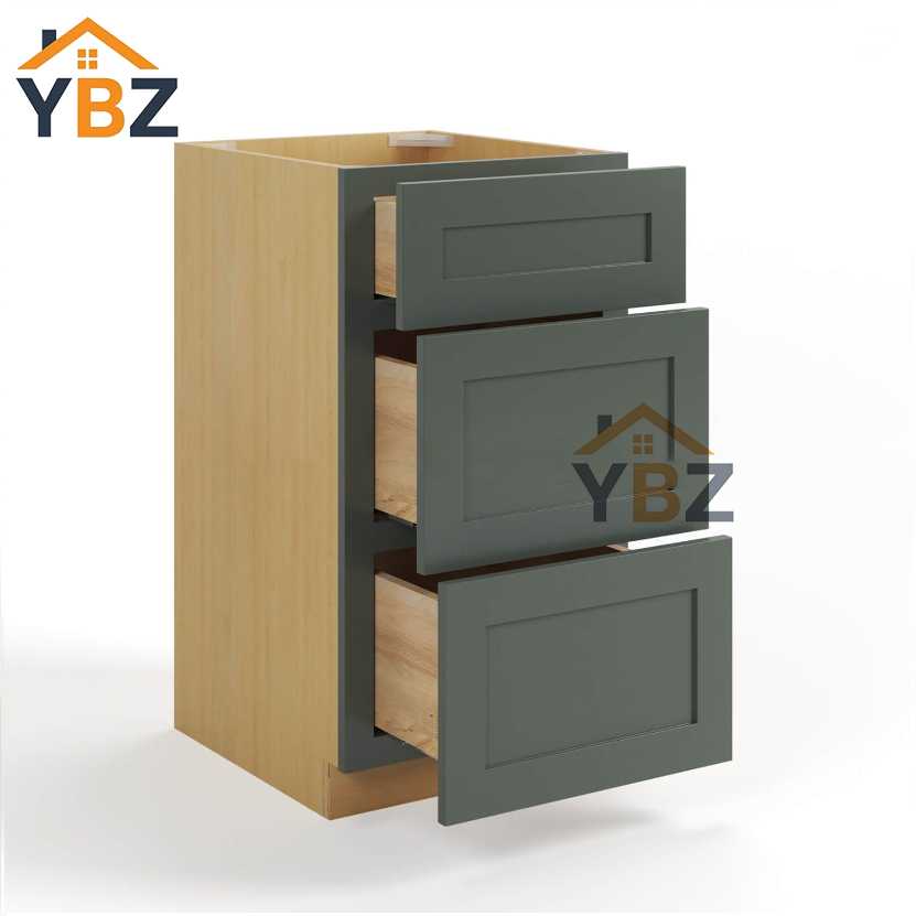 3 Green Shaker Vanity Three Drawer Base Cabinet