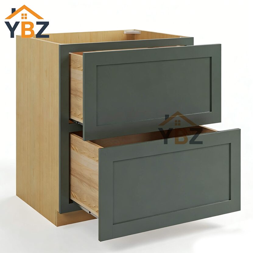 3 Green Shaker Two Drawer Base