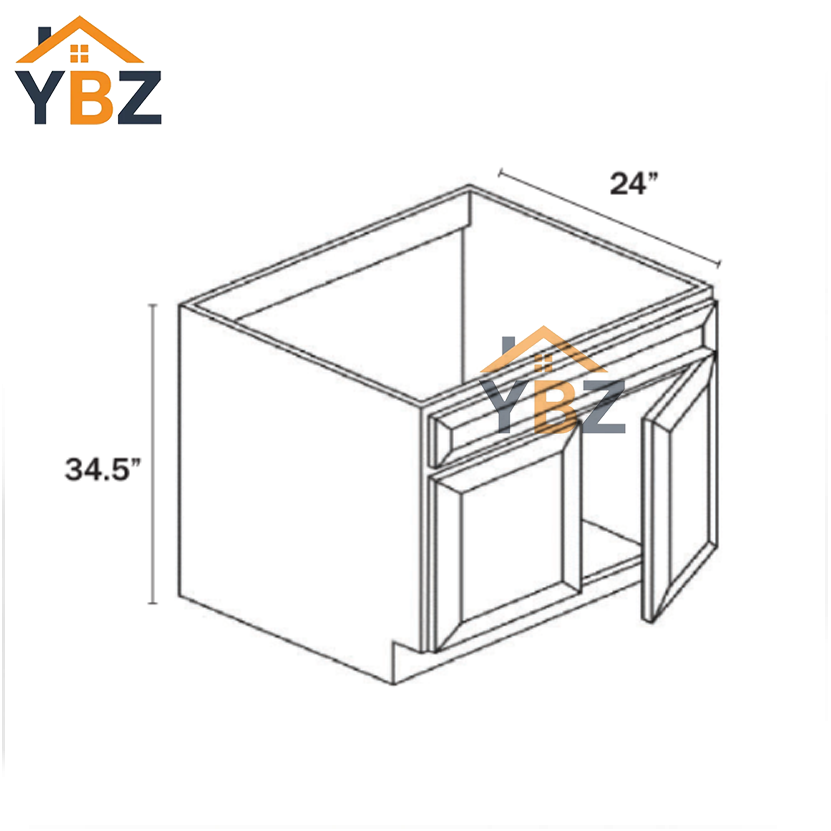 3 Slim Shaker Green Sink Base Double Door and Double False Drawer/1 False Drawer