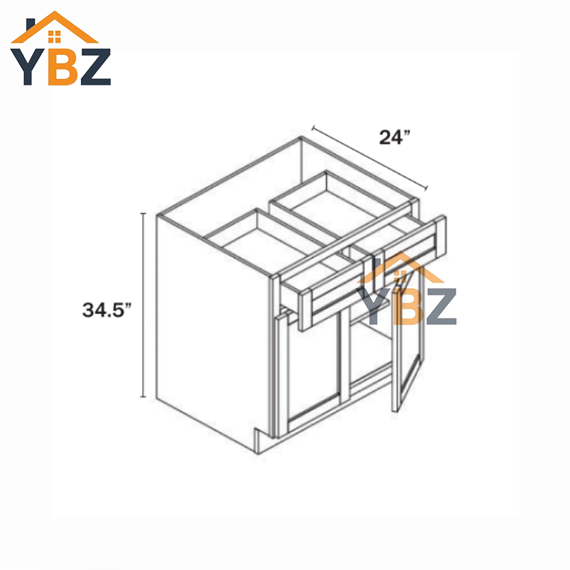 Dorian Gray Shaker Base Cabinet Double Door and Single/Double Drawer