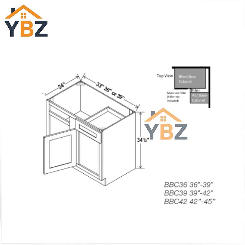 Black Shaker Blind Corner Base Cabinet (L/R interchangeable)