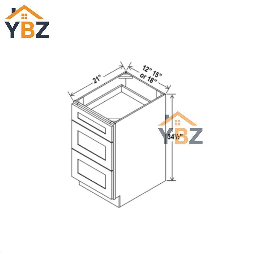 4 Green Shaker Vanity Three Drawer Base Cabinet