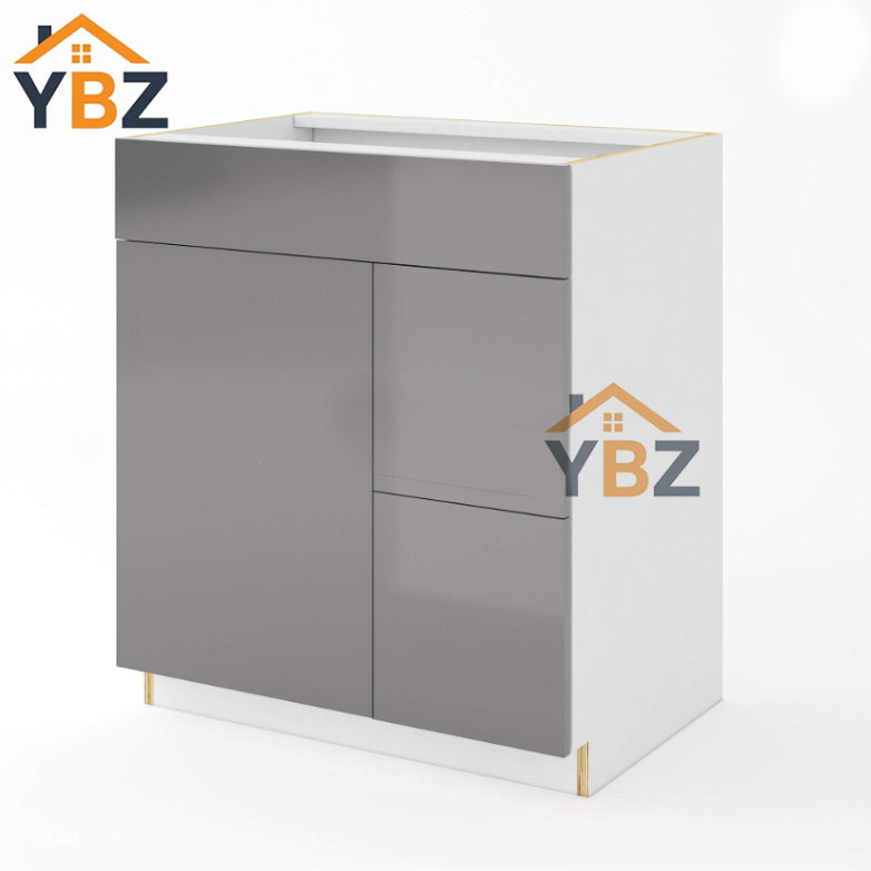 Frameless Gloss Gray Double Drawer Single Dummy Drawer Vanity Combo Base Cabinet 30″36″W