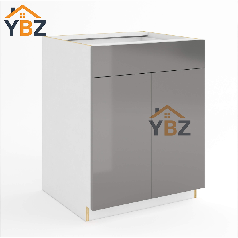 Frameless Gloss Gray Base Cabinet Double Door and Double Drawer/Single Drawer