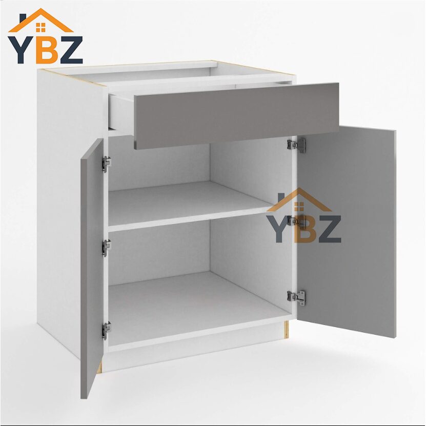 Frameless Gloss Gray Base Cabinet Double Door and Double Drawer/Single Drawer