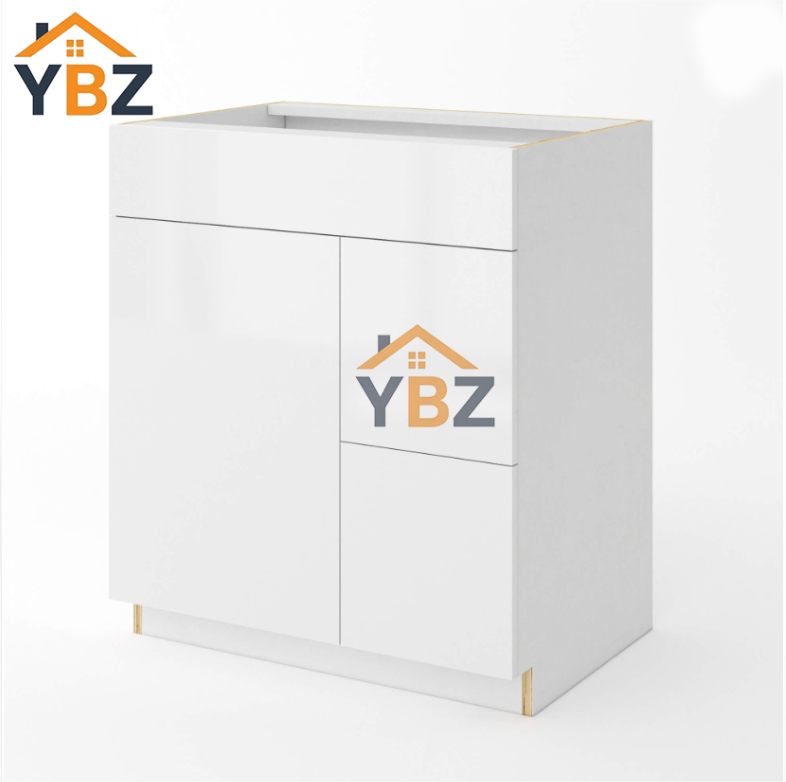 Frameless Gloss White Double Drawer Single Dummy Drawer Vanity Combo Base Cabinet 30″ 36″W