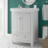 1 24 Inch Curved White Freestanding Bathroom Vanity with Integrated Ceramic Sink & Silver Knobs