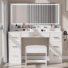 1 White LED Makeup Vanity Table with 7 Drawers & Stool