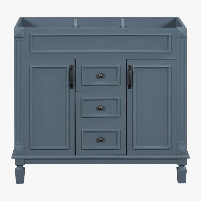 Farmhouse Blue Freestanding Vanity Base with Raised Panel Doors & Decorative Legs