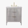 1 Soft Grey Reeded Bath Vanity with Brushed Gold Pull Handles
