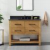 1 Rustic Natural Wood Freestanding Single Sink Vanity with Open Storage Shelf