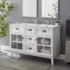 1 Traditional White Double Vanity with Integrated White Solid Surface Countertop