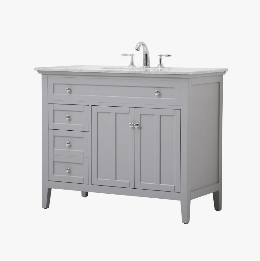1 42" Modern Grey Wood Bathroom Vanity with Natural Marble Countertop
