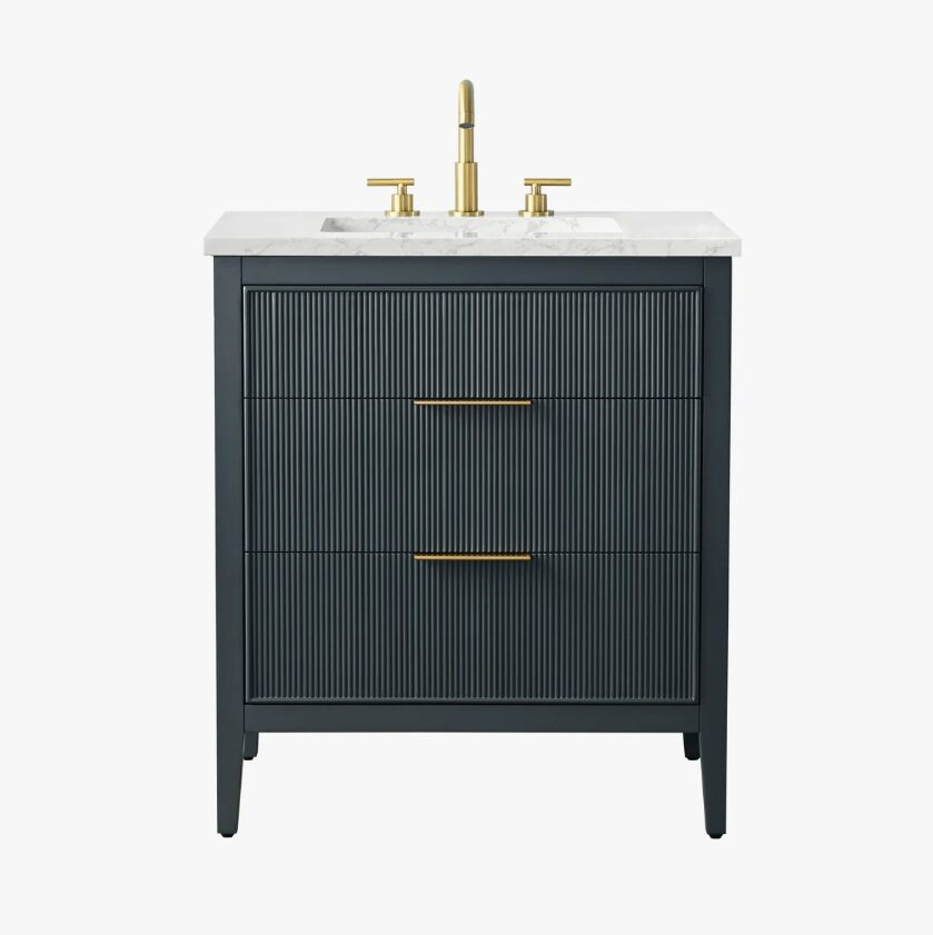 Contemporary Dark Blue Fluted Vanity with Undermount Sink