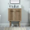 24 Inch Natural Oak Mid-Century Single Sink Bathroom Vanity with White Quartz Top