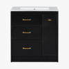 1 30" Black Vanity Cabinet with White Sink & Gold Hardware