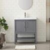 1 30 Inch Grey Freestanding Bathroom Vanity with White Ceramic Sink & Open Storage Shelf