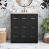 30" Black Vanity with White Sink & 9 Storage Drawers