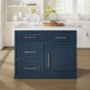 1 42 Inch Navy Blue Shaker Kitchen Island with Carrara Marble Countertop