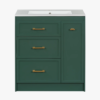 1 30" Dark Green Vanity with White Sink & Gold Hardware