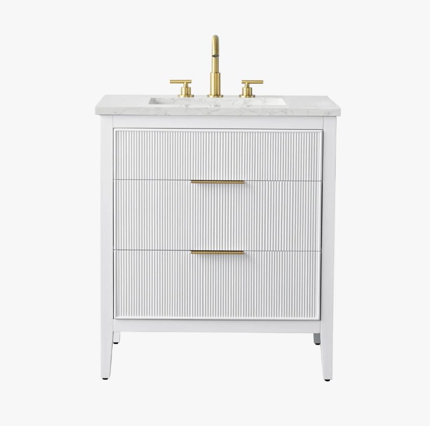 Coastal Bright White Fluted Vanity for Small Bathrooms