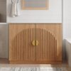 1 36" Oak Fluted Bathroom Vanity with Marble Countertop & Gold Handles
